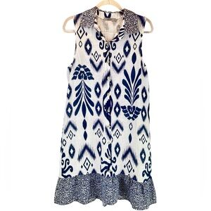 Luisa Perla 100% Linen Sleeveless Dress Blue White Resort Chic Sz S
